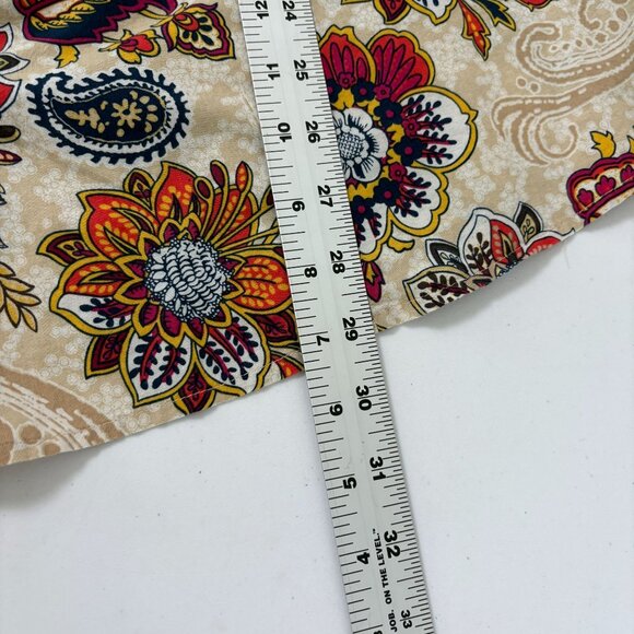 Catherines Button Front Top Size 2X Tan Orange Floral Cotton Roll Tab Sleeve - Picture 13 of 13